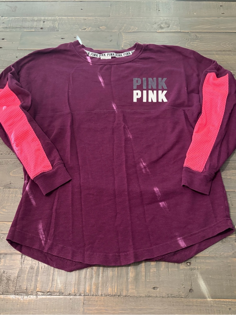 Victoria’s Secret PINK Burgundy Mesh Sleeve Pullover Sweatshirt Size S
